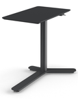 Side View of the Humanscale Mini Float Height Adjustable Table. Black MDF Top with Black Base. Kansas City Office Furniture
