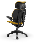 Humanscale Freedom executive chair with headrest, black frame with Steelcut Trio 0664 , back view. Kansas City Office Design.