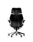Freedom Ergonomic Executive Chair with Headrest, Polished Aluminum, 99999 (Elmosoft Leather), back view. Kansas City Office Design.