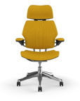 Freedom Ergonomic Executive Chair with Headrest, Polished Aluminum, 0446 (Woven Steelcut Trio), back view. Kansas City Office Design.