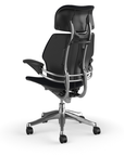 Back view of the HumanScale Freedom with Headrest in a black fabric with polish aluminum frame. Kansas City Office Furniture.