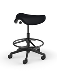 Back view of a Humanscale Saddle Stool with 20" stool ring, black fabric saddle seat and graphite frame. Kansas City Office Design.