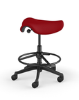 Back view of a Humanscale Saddle Stool with 20" stool ring, red fabric saddle seat and graphite frame. Kansas City Office Design.