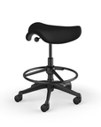 Back view of a Humanscale Saddle Stool with 20" stool ring, wipeable lotus black fabric saddle seat and graphite frame. Kansas City Office Design.