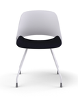 Front view of a Humanscale Trea Chair with four leg guest chair with glides. In white finish with a black fabric padded seat. Kansas City Office Furniture.