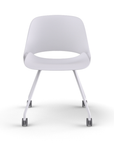 Front View of a Humanscale Trea Chair with four leg guest chair base and casters. In white finish. Kansas City Office Furniture.