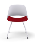 Front view of a Humanscale Trea Chair with four leg guest chair with glides. In white finish with a Parma Red fabric padded seat. Kansas City Office Furniture.
