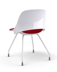 Back view of a Humanscale Trea Chair with four leg guest chair with glides. In white finish with a Parma Red fabric padded seat. Kansas City Office Furniture.