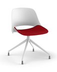 Side view of a Humanscale Trea Chair with four star chair with glides. In white finish with a Parma Red fabric padded seat. Kansas City Office Furniture.