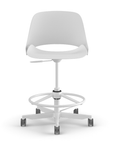 Front View of a Humanscale Trea Chair with stool base and casters. In white finish. Kansas City Office Furniture.