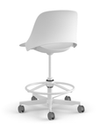 Back View of a Humanscale Trea Chair with stool base and casters. In white finish. Kansas City Office Furniture.