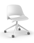 Side View of a Humanscale Trea Chair with four-star task base and casters. In white finish. Kansas City Office Furniture.