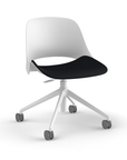 Side view of a Humanscale Trea Chair with four star task chair with casters. In white finish with a black fabric padded seat. Kansas City Office Furniture.