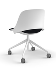 Back view of a Humanscale Trea Chair with four star task chair with casters. In white finish with a black fabric padded seat. Kansas City Office Furniture.