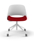 Front view of a Humanscale Trea Chair with task chair base and casters. In white finish with a Parma Red fabric padded seat. Kansas City Office Furniture.