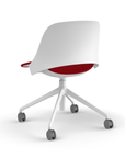 Back view of a Humanscale Trea Chair with task chair base and casters. In white finish with a Parma Red fabric padded seat. Kansas City Office Furniture.