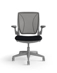 Humanscale World Chair with black mesh, gray frame, black fabric, front view. Kansas City Office Design