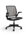 Humanscale World Chair with black mesh, black frame, side view. Kansas City Office Design