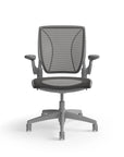 Humanscale World Chair with black mesh, gray frame, front view. Kansas City Office Design