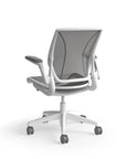 Humanscale World Chair with black mesh, white frame, back view. Kansas City Office Design