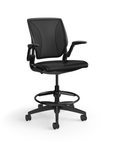 Humanscale World LM mesh back counter-height stool in black seat and black frame, front view