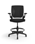 Humanscale World LM mesh back counter-height stool in black seat and black frame, side view