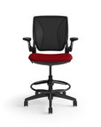 Humanscale World LM counter-height stool in parma red seat and black frame, side view