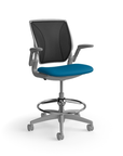 Humanscale World LM counter-height stool in peacock seat and gray frame, front view