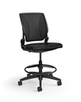 Humanscale World LM stool in black mesh seat and black frame, front angled view. Kansas City Office Design.