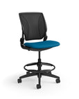 Humanscale World LM stool in peacock seat and black frame, front angled view. Kansas City Office Design.