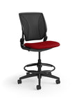 Humanscale World LM stool in red seat and black frame, front angled view. Kansas City Office Design.
