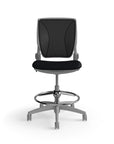 Humanscale World LM stool in black seat and gray frame, front view. Kansas City Office Design.