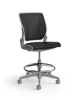 Humanscale World LM stool in black mesh seat and gray frame, front angled view. Kansas City Office Design.