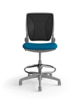 Humanscale World LM stool in peacock seat and gray frame, front view. Kansas City Office Design.