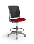 Humanscale World LM stool in red seat and gray frame, front angled view. Armless. Kansas City Office Design.