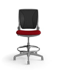 Humanscale World LM stool in red seat and gray frame, front view. Armless. Kansas City Office Design.