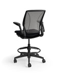 Humanscale World Stool with black mesh, black frame, black fabric seat, back view. Kansas City Office Design