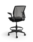 Humanscale World Stool with black mesh, black frame, black fabric, back view. Kansas City Office Design
