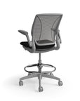 Humanscale World Stool with black mesh, gray frame, black fabric, back view. Kansas City Office Design