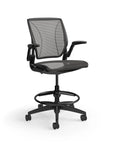 Humanscale World Stool with black mesh, black frame, side view. Kansas City Office Design