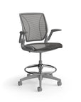 Humanscale World Stool with black mesh, gray frame, side view. Kansas City Office Design