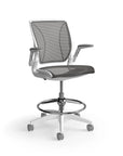 Humanscale World Stool with black mesh, white frame, side view. Kansas City Office Design