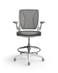 Humanscale World Stool with black mesh, white frame, front view. Kansas City Office Design
