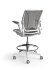 Humanscale World Stool with black mesh, white frame, back view. Kansas City Office Design