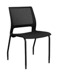 Front view of a SitOnIt Lumin 4Leg Stack Chair in black color with black frame. Kansas City Office Design.