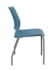 Side view of a SitOnIt Lumin 4Leg Stack Chair in lagoon color with silver frame. Kansas City Office Design.