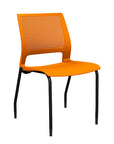 Front view of a SitOnIt Lumin 4Leg Stack Chair in orange color with black frame. Kansas City Office Design.