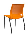 Back view of a SitOnIt Lumin 4Leg Stack Chair in orange color with black frame. Kansas City Office Design.