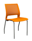 Front view of a SitOnIt Lumin 4Leg Stack Chair in orange color with silver frame. Kansas City Office Design.