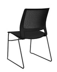Back view of a SitOnIt Lumin sled base Stack Chair in black color with black frame. Kansas City Office Design.